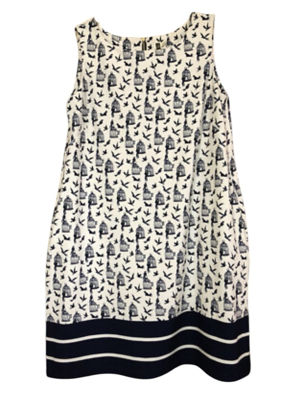 Julian Taylor Navy and White A-Line Dress with Birdcage Print 24W